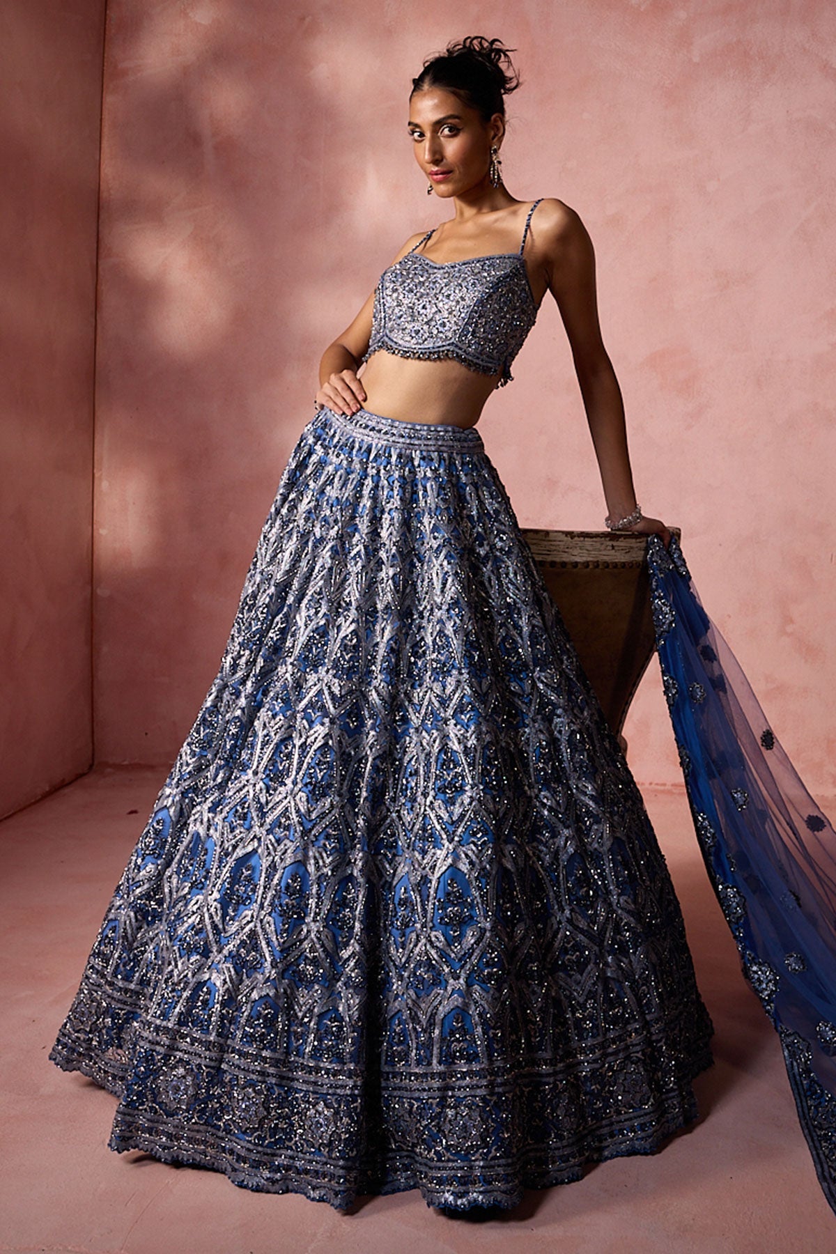 Petrol Blue Net Lehenga Set