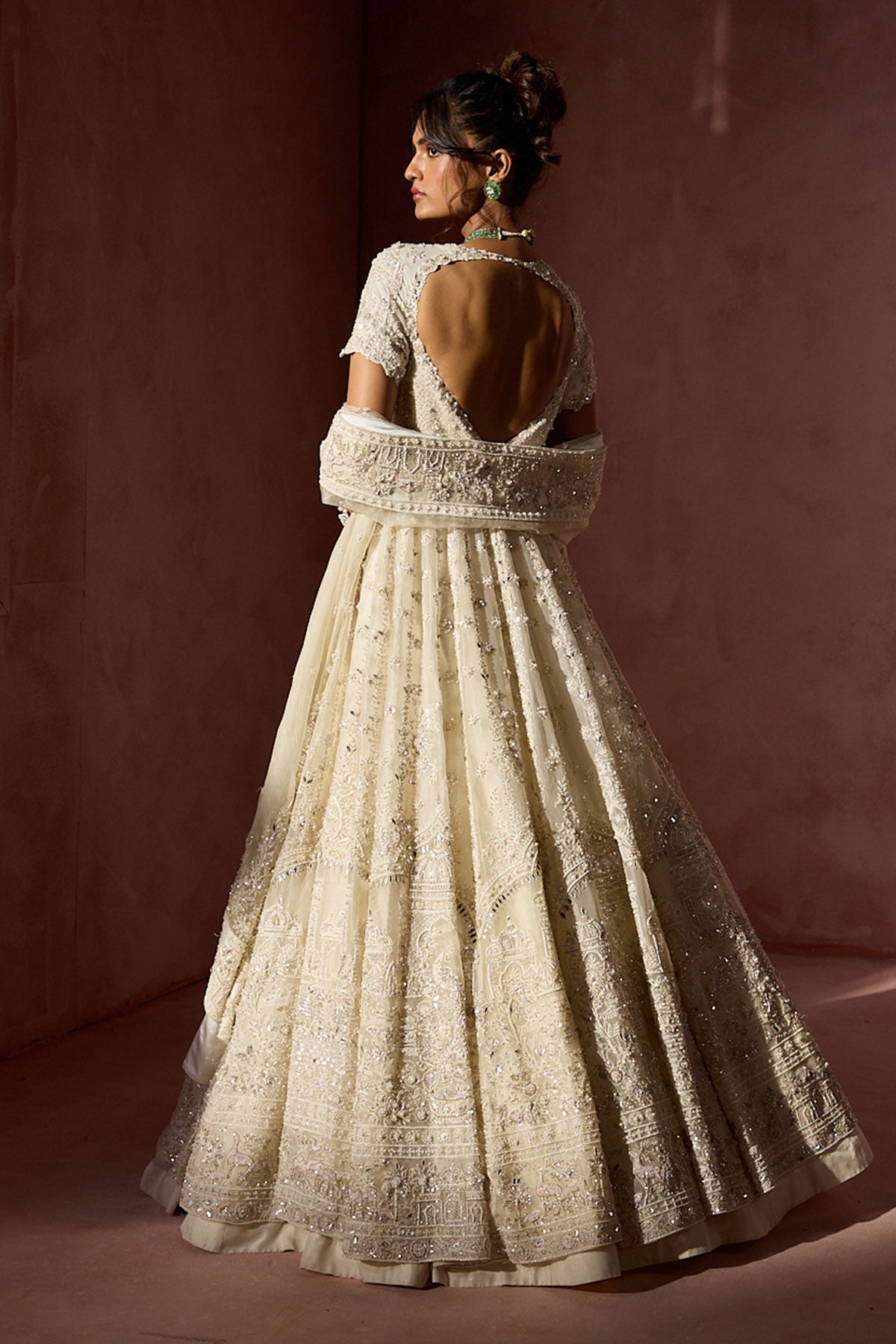 Off White Organza Kalidar With Shimmer Lehenga Dupatta