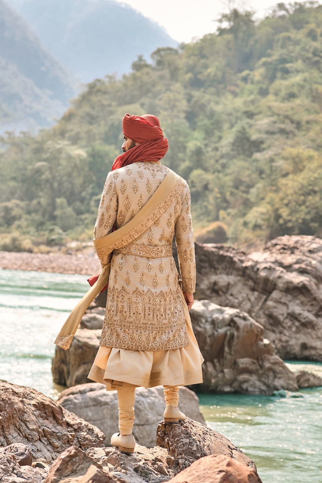 Gold Twill Matka Sherwani Set