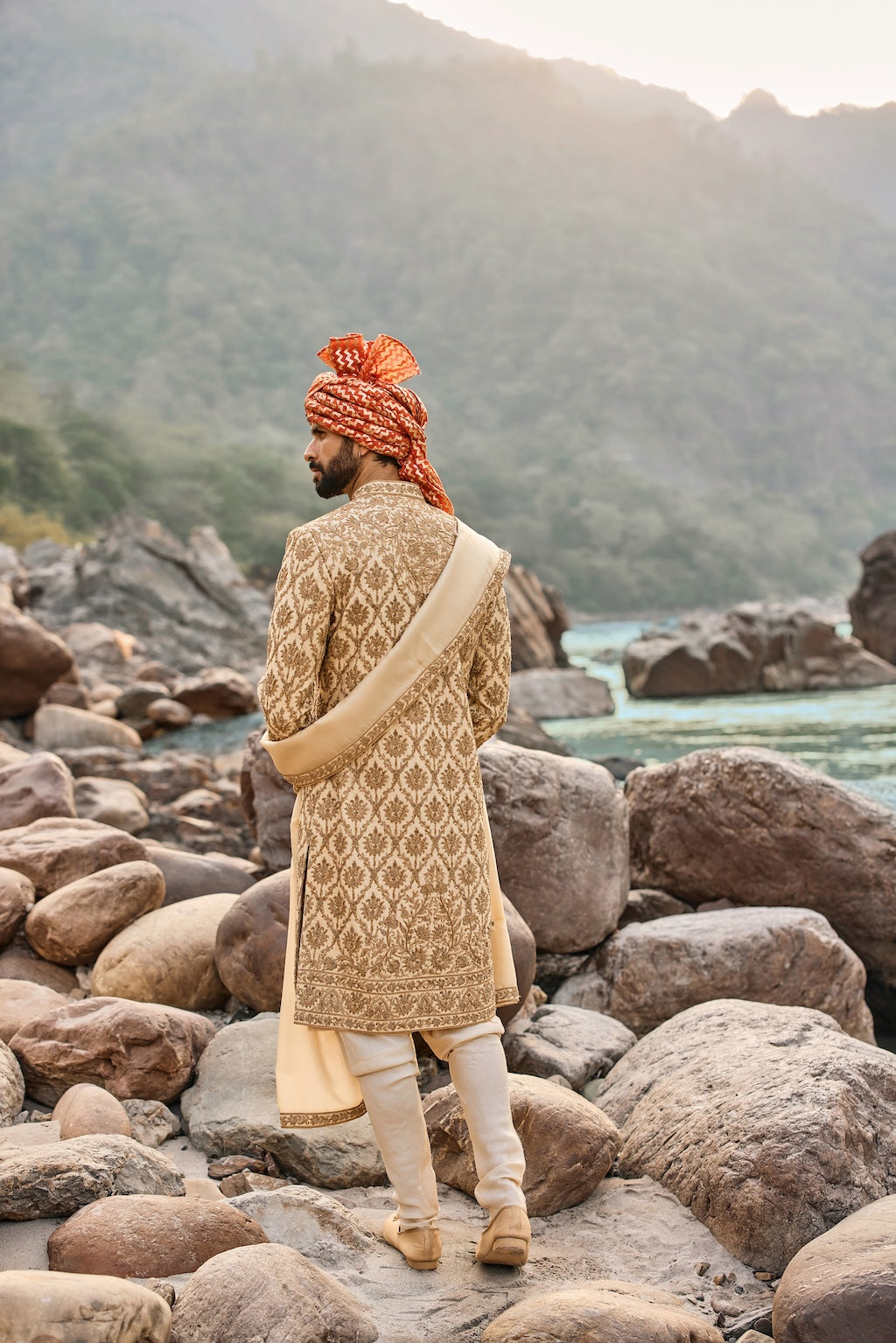 Beige Zardozi Sherwani Set