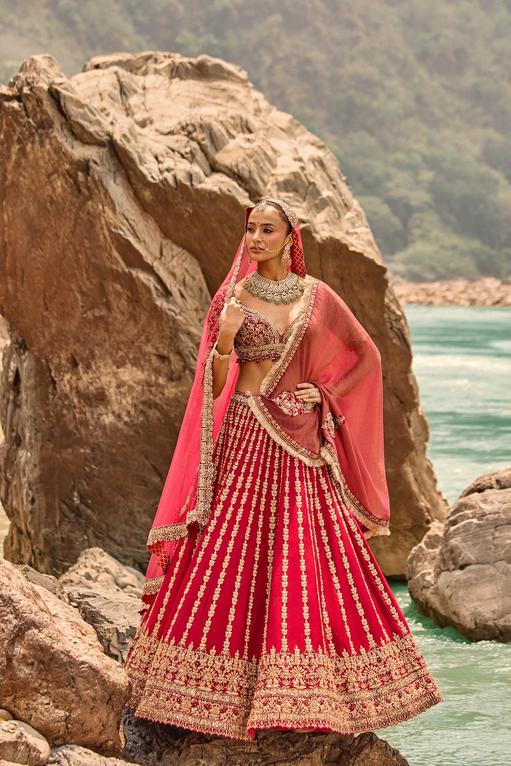 CRIMSON ANTIQUE ZARDOZI LEHENGA