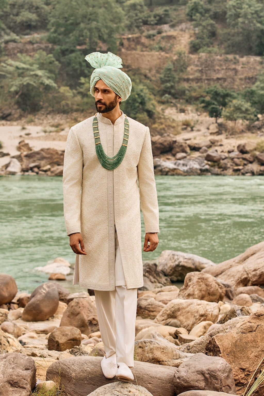 IVORY JAAL SHERWANI SET