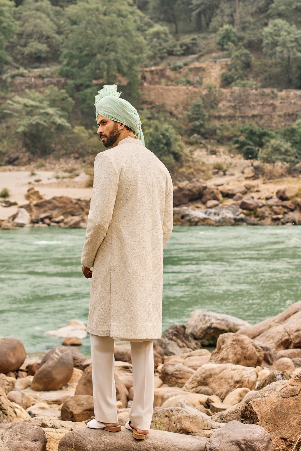 IVORY JAAL SHERWANI SET