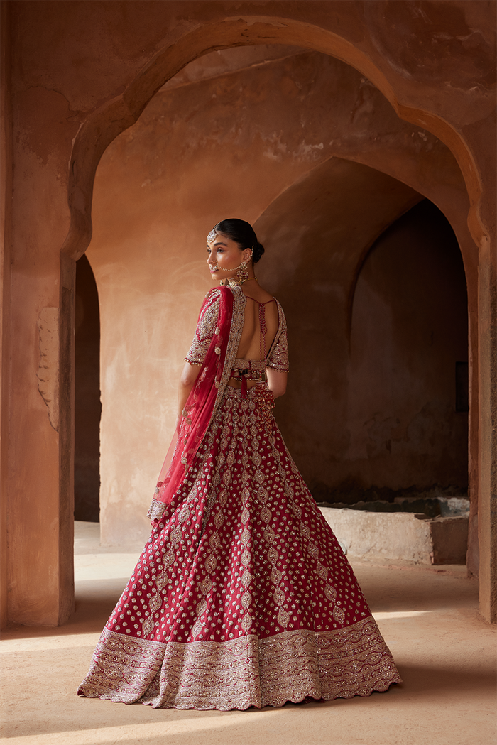 MAROON ZARDOZI WORK RAW SILK LEHENGA CHOLI