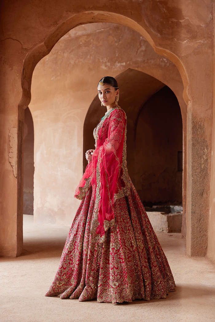 BLOOD RED RAW SILK LEHENGA CHOLI