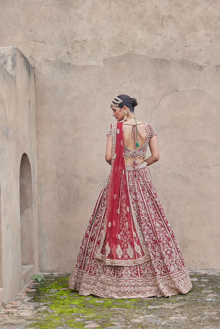 MAROON VELVET LEHENGA CHOLI SET