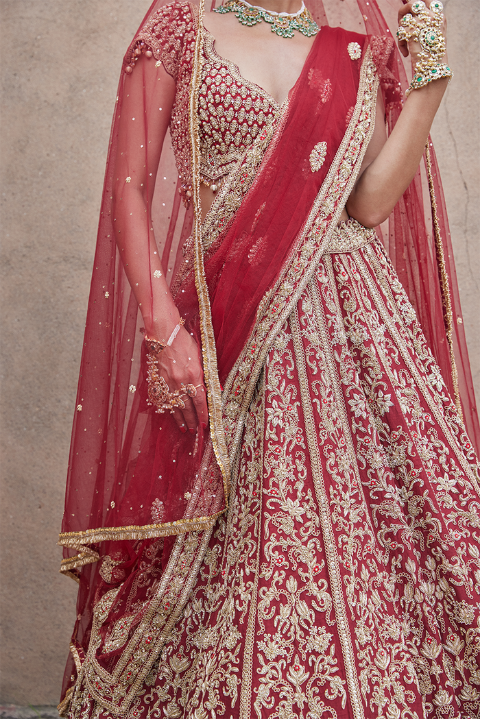 MAROON VELVET LEHENGA CHOLI SET