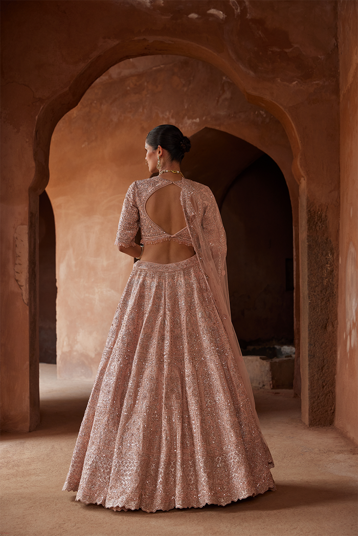 BLUSH PINK RAW SILK LEHENGA CHOLI SET