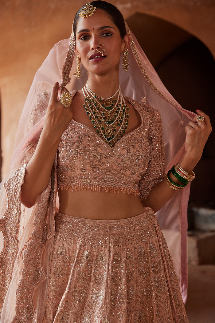 BLUSH PINK RAW SILK LEHENGA CHOLI SET
