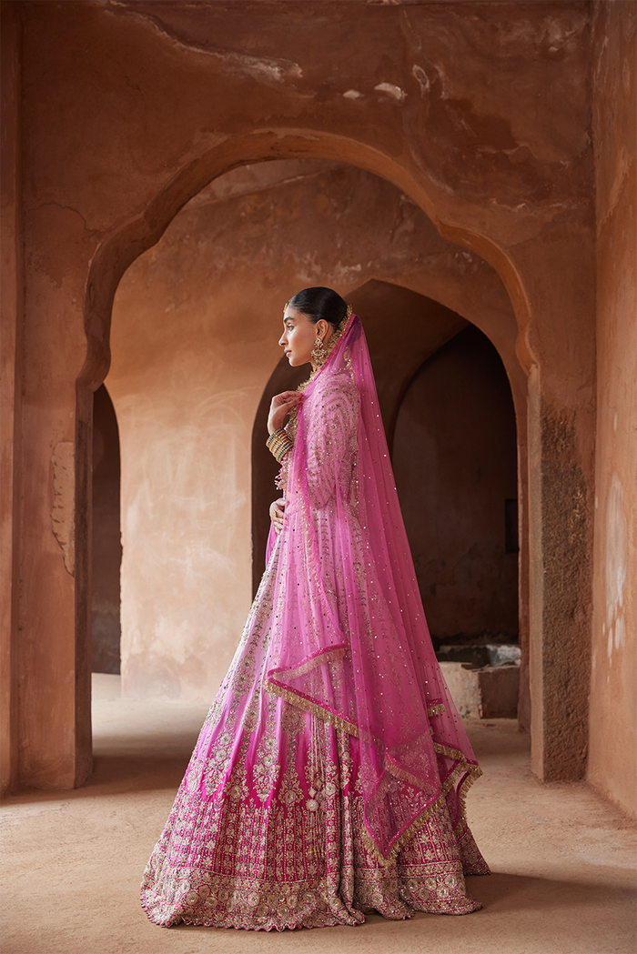 FUSCHIA PINK OMBRE DYED LEHENGA CHOLI SET