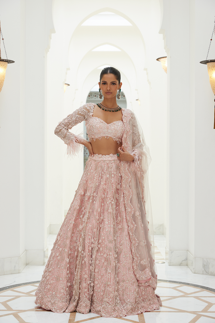 ROSE PINK NET LEHENGA CHOLI SET