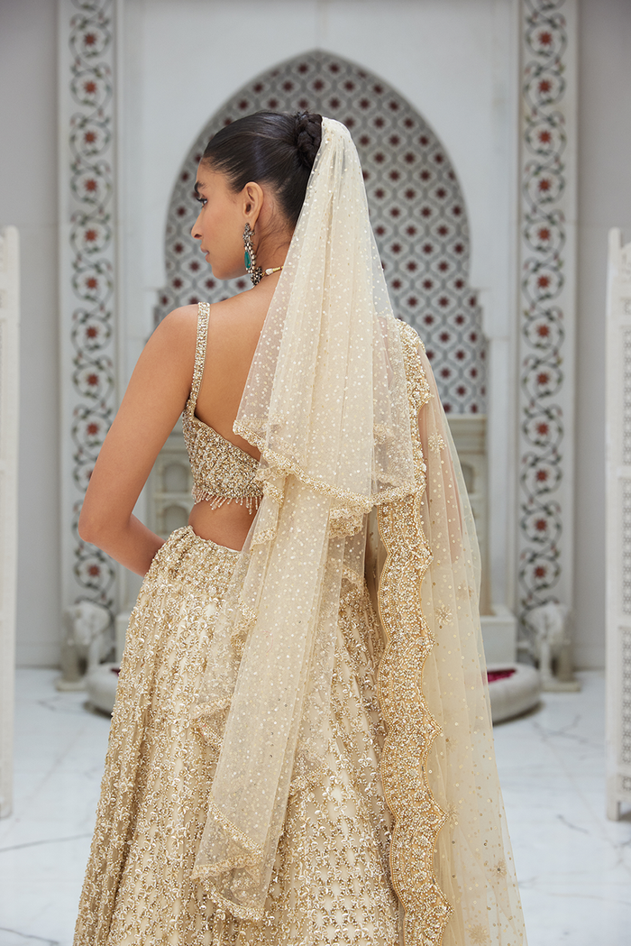 BEIGE OMBRE LEHENGA CHOLI WITH NET DUPATTA