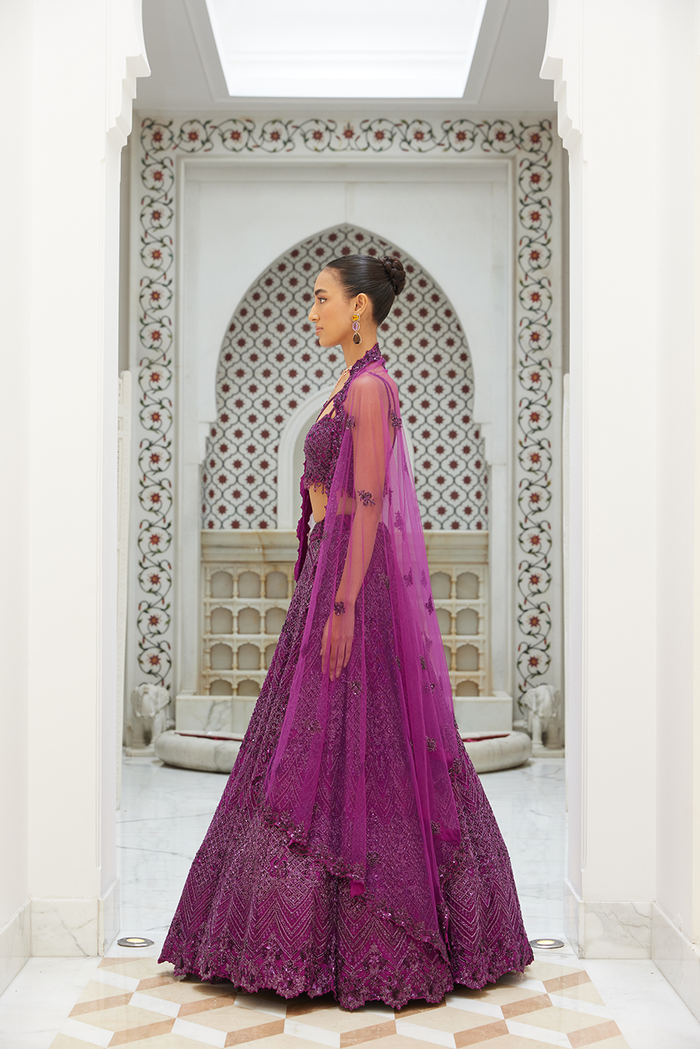 WINE NET LEHENGA CHOLI DUPATTA