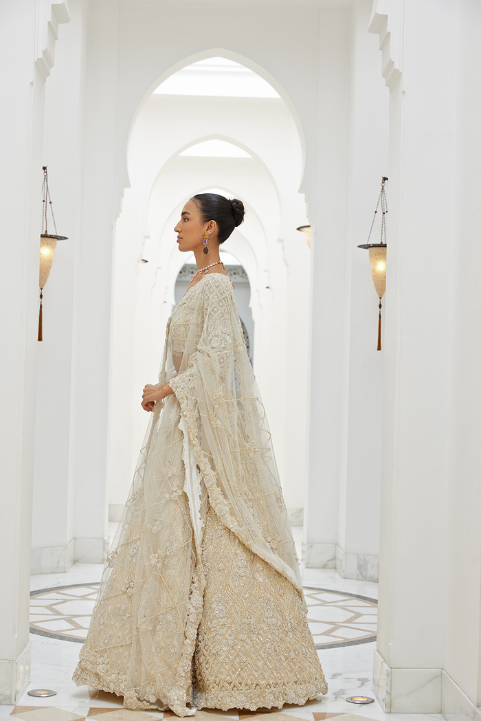 IVORY NET LEHENGA CHOLI SET