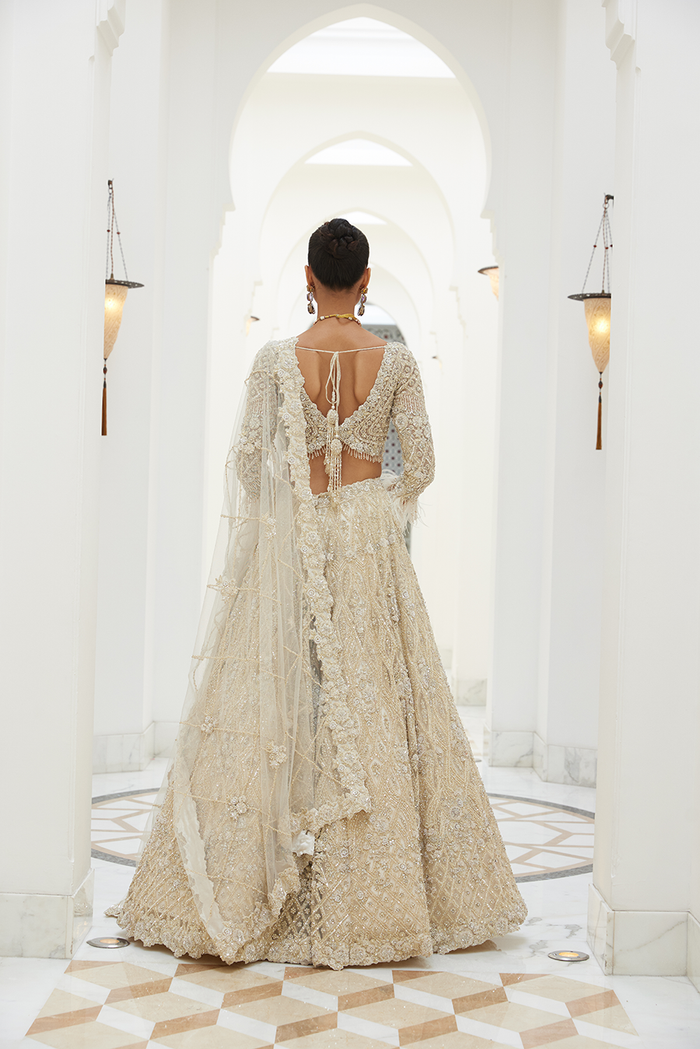 IVORY NET LEHENGA CHOLI SET