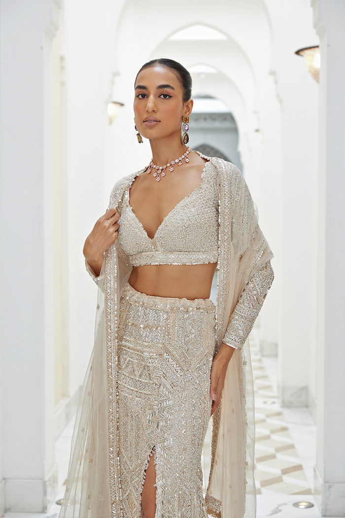 BLUSH NET SKIRT BLOUSE WITH DUPATTA