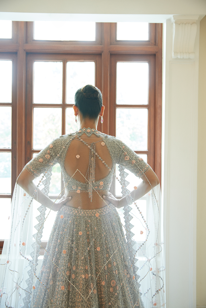 SILVER GREY NET LEHENGA CHOLI SET