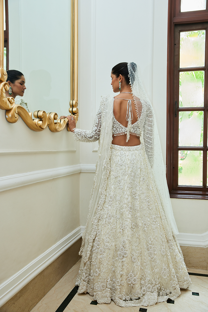 OFF WHITE NET LEHENGA CHOLI SET