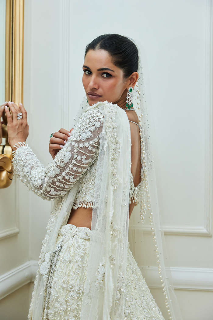 OFF WHITE NET LEHENGA CHOLI SET