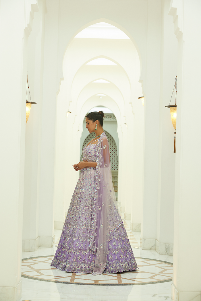LILAC OMBRE ORGANZA LEHENGA CHOLI SET