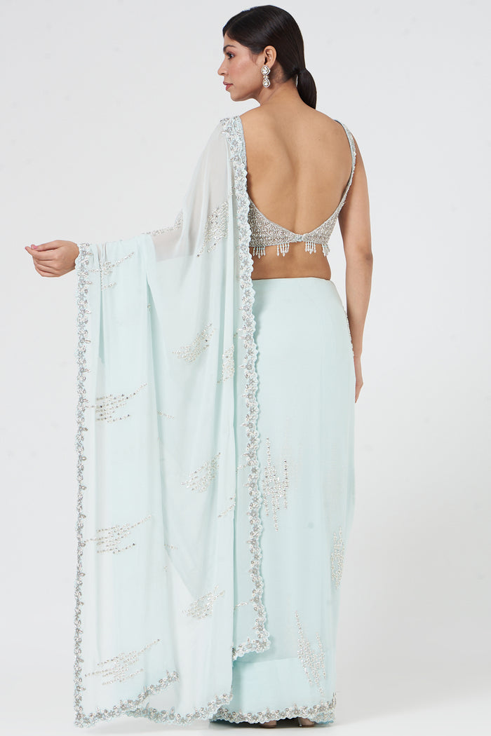 Aqua Blue Georgette Saree Blouse