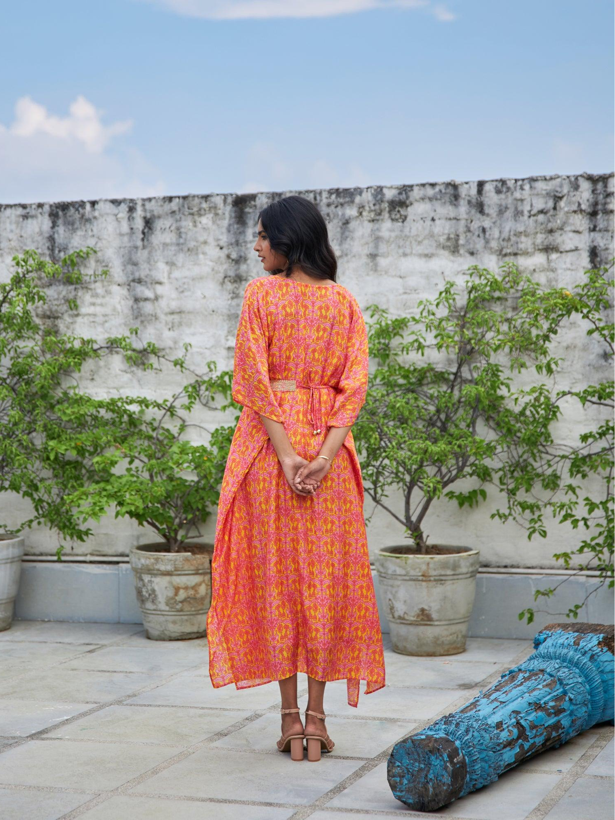 Pink Geometric Kaftan With Belt