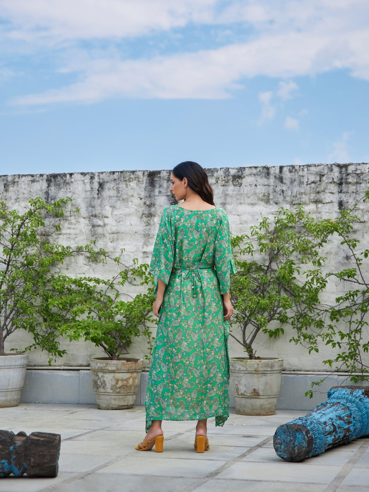 Green Paisley Kaftan With Belt