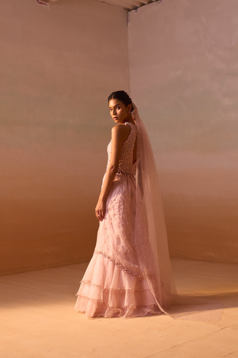 SOFT PINK ORGANZA LAYERED SKIRT SET