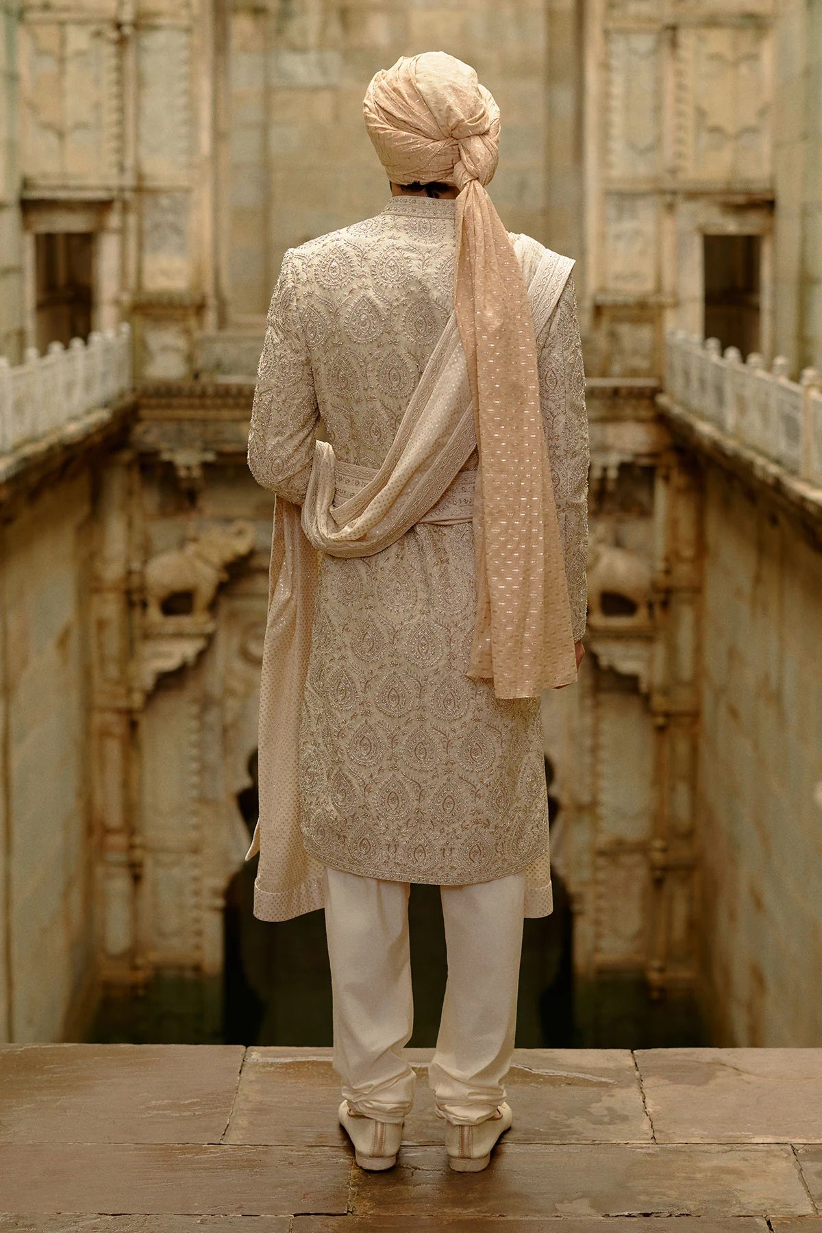 Light Beige Raw Silk Sherwani Set