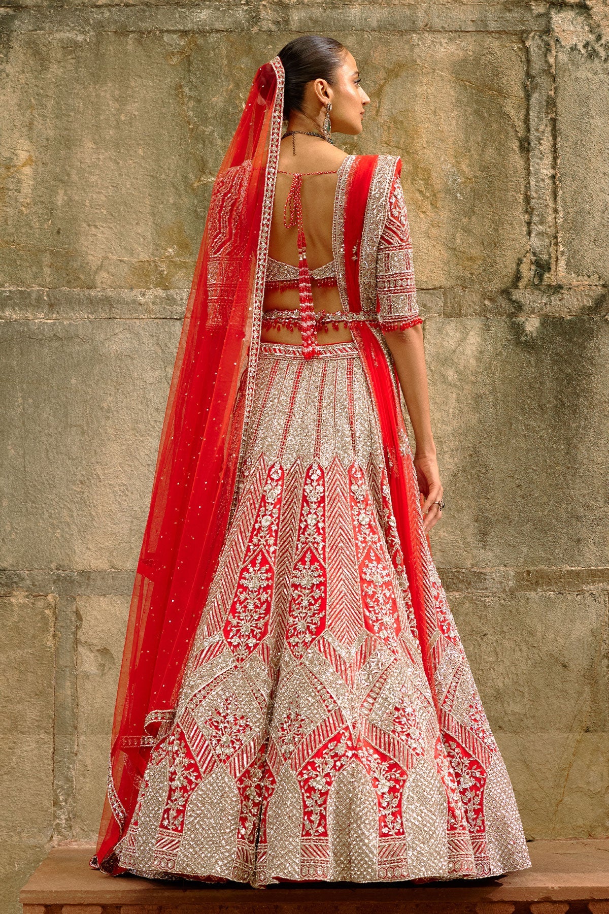 Silver Work Red Lehenga Set