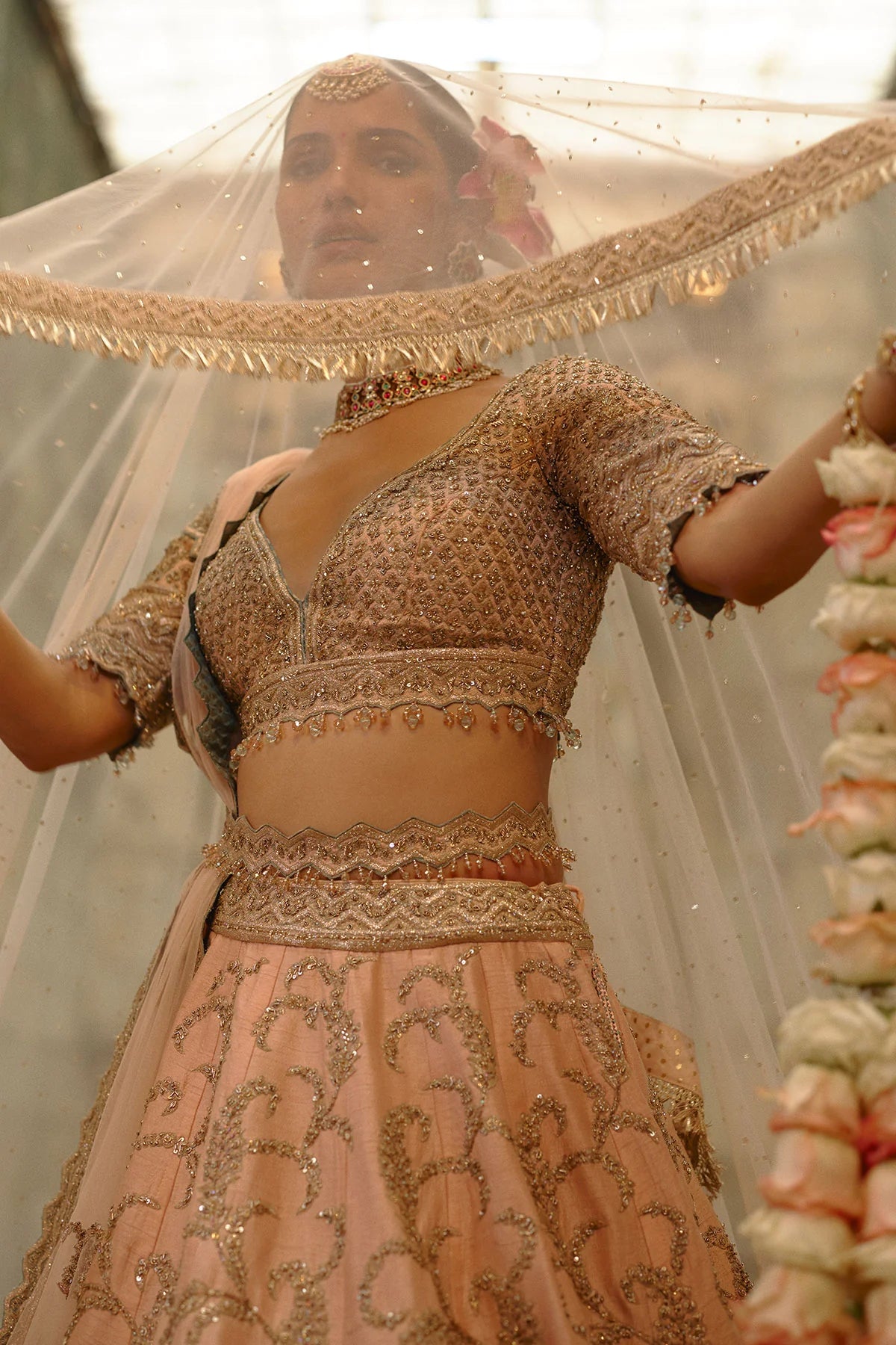 Peach Raw Silk Lehenga Set