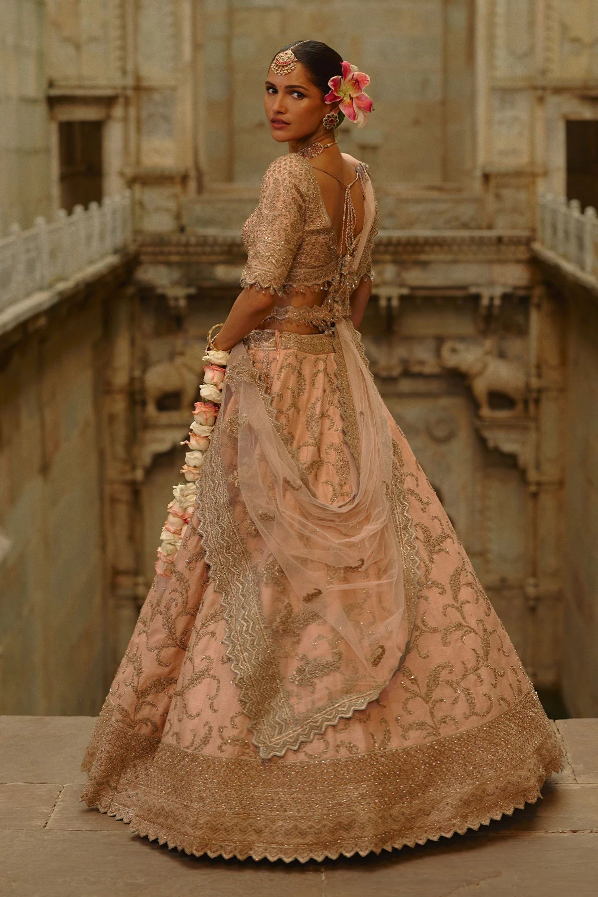 Peach Raw Silk Lehenga Set
