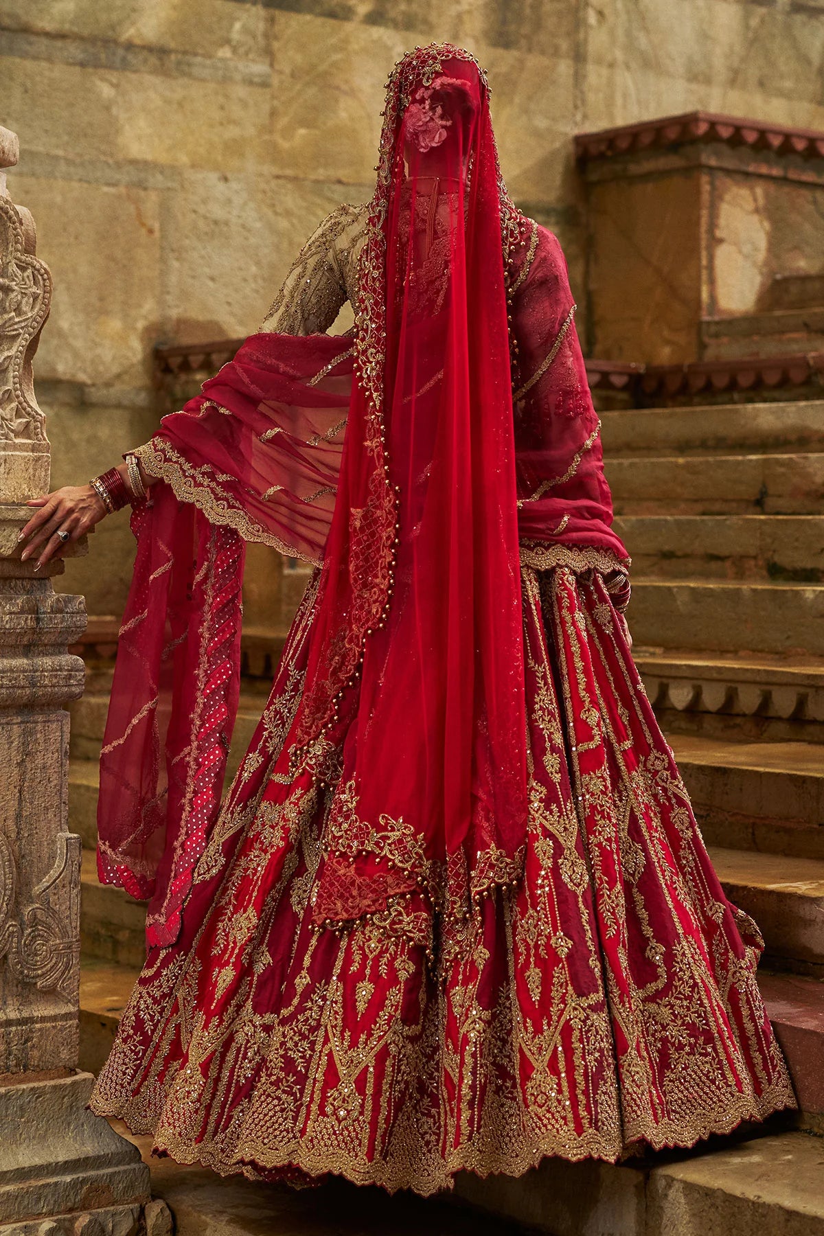 Red Maroon Raw Silk Lehenga Set