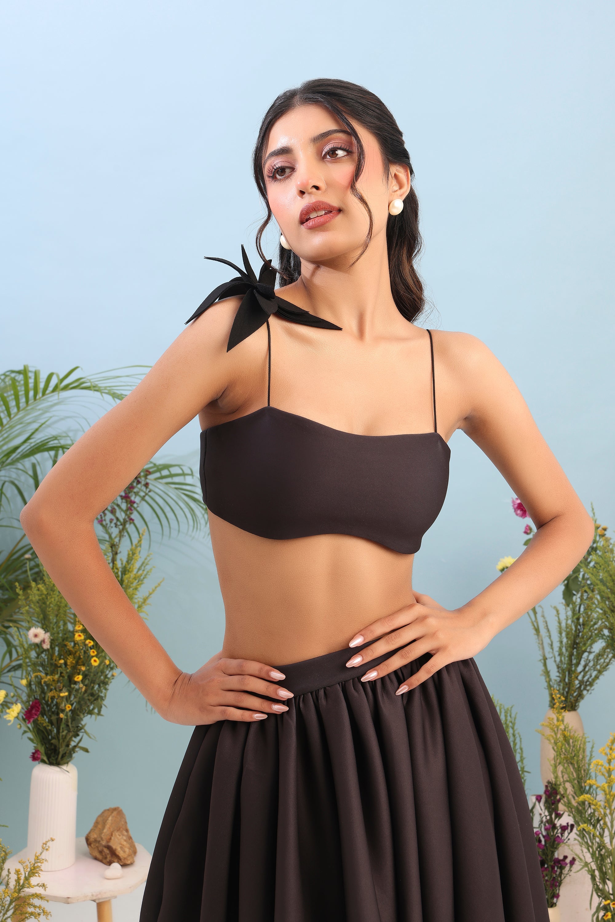 PRINTED SKIRT T=WITH TUBE TOP AND FLOWER