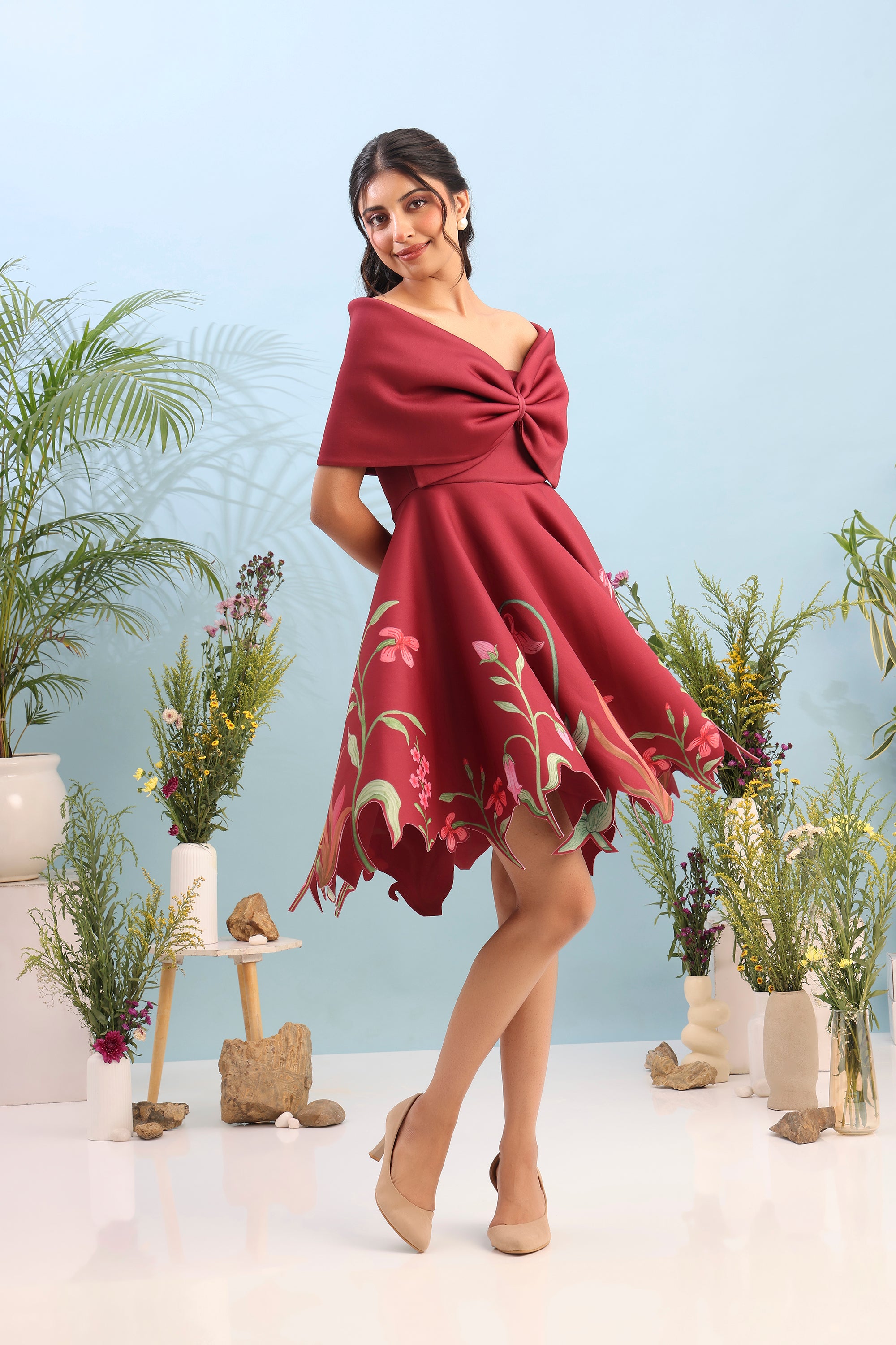 SHORT PRINTED DRESS WITH BOW WRAP