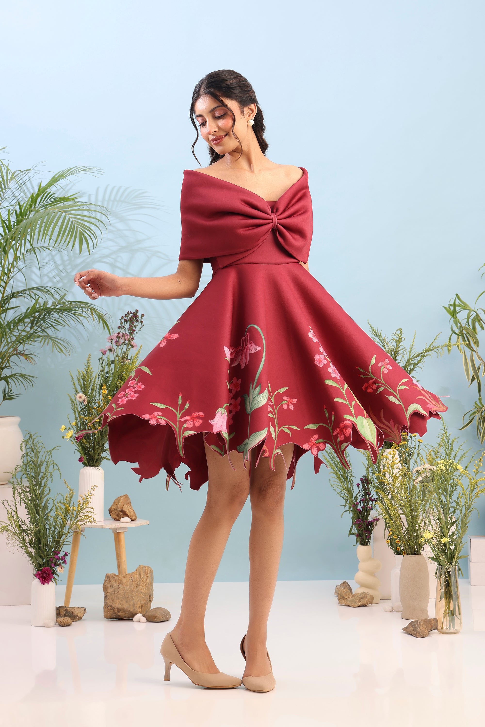SHORT PRINTED DRESS WITH BOW WRAP