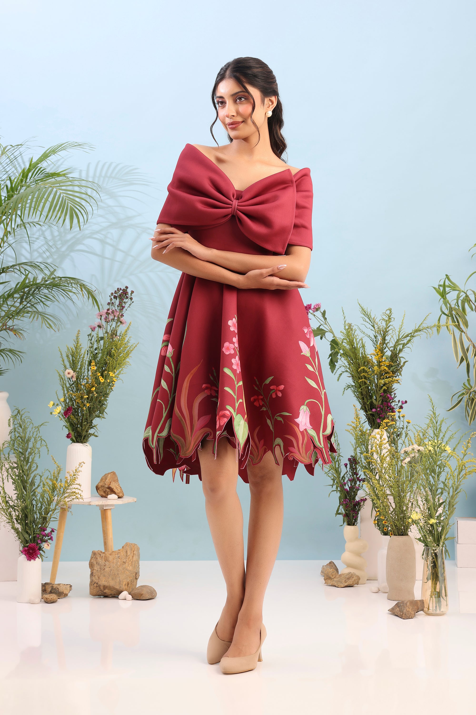 SHORT PRINTED DRESS WITH BOW WRAP