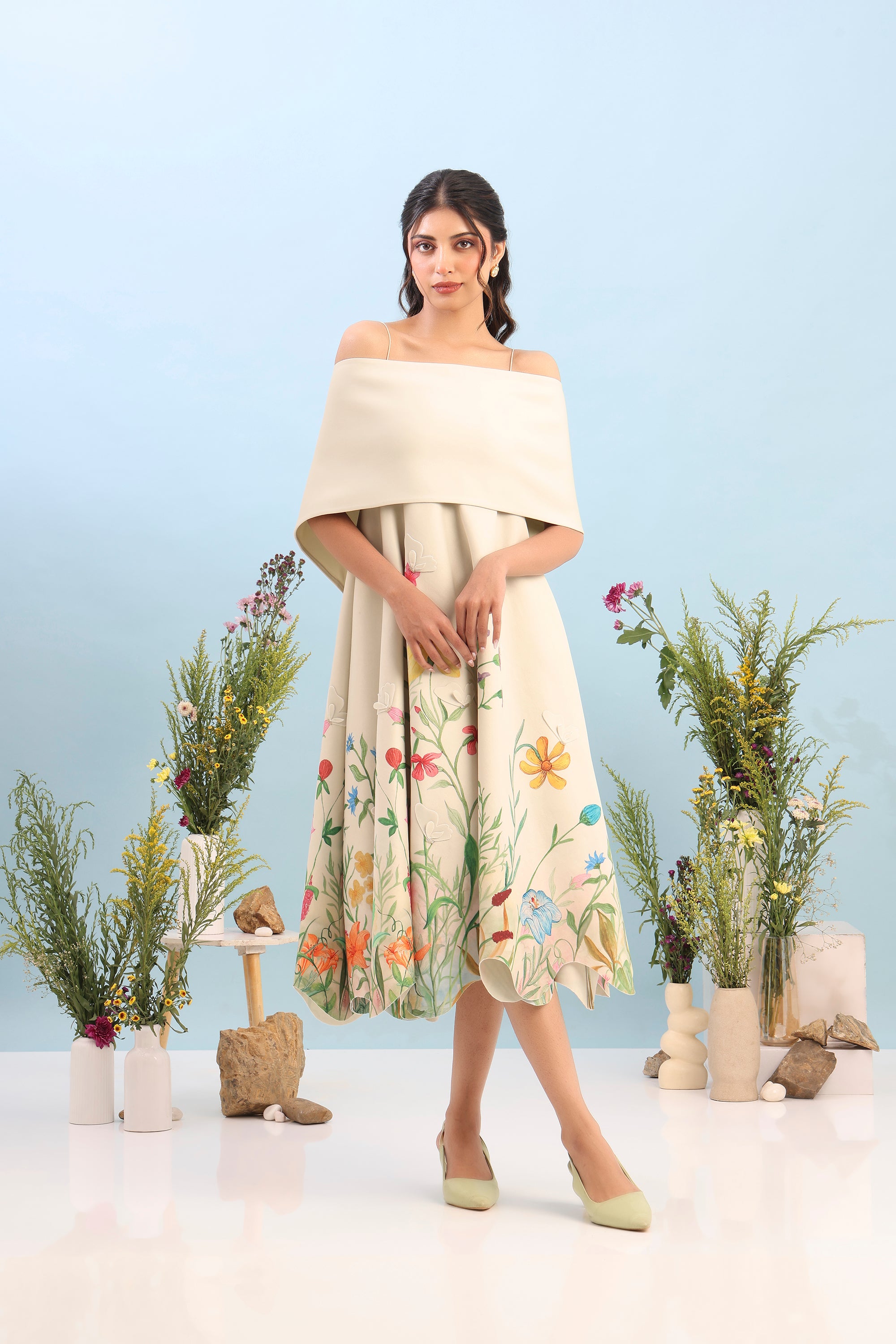 PRINTED DRESS WITH DETACHABLE