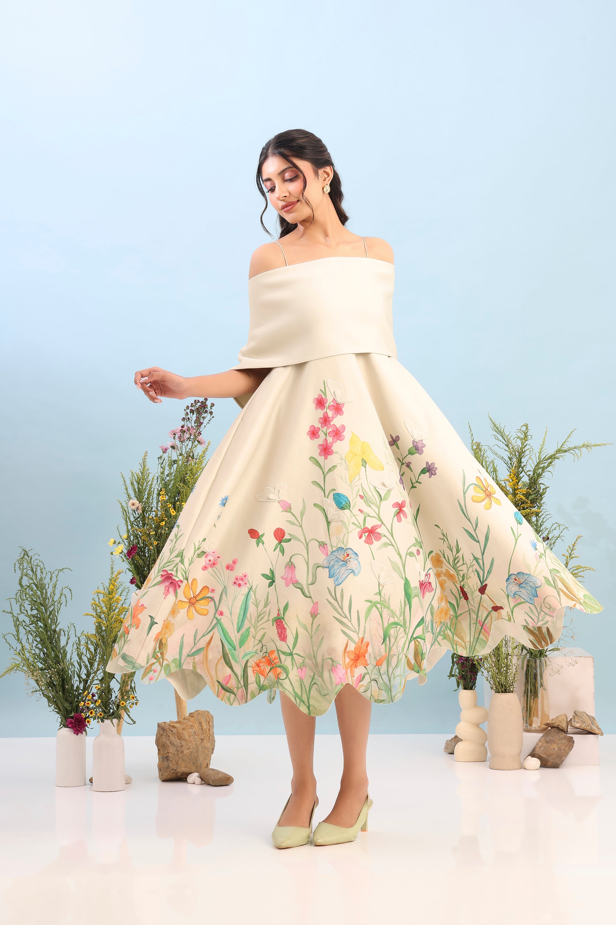 PRINTED DRESS WITH DETACHABLE