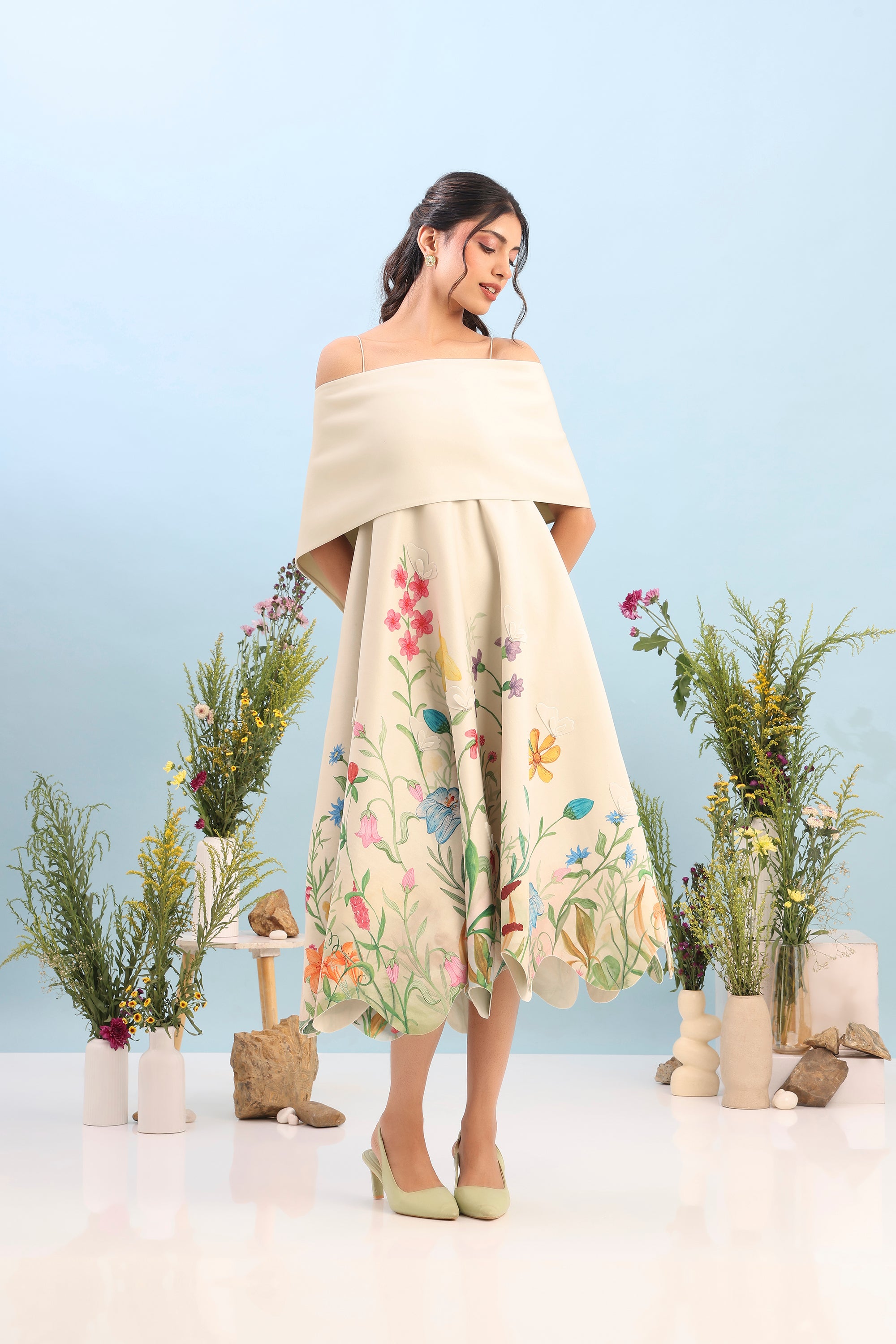 PRINTED DRESS WITH DETACHABLE