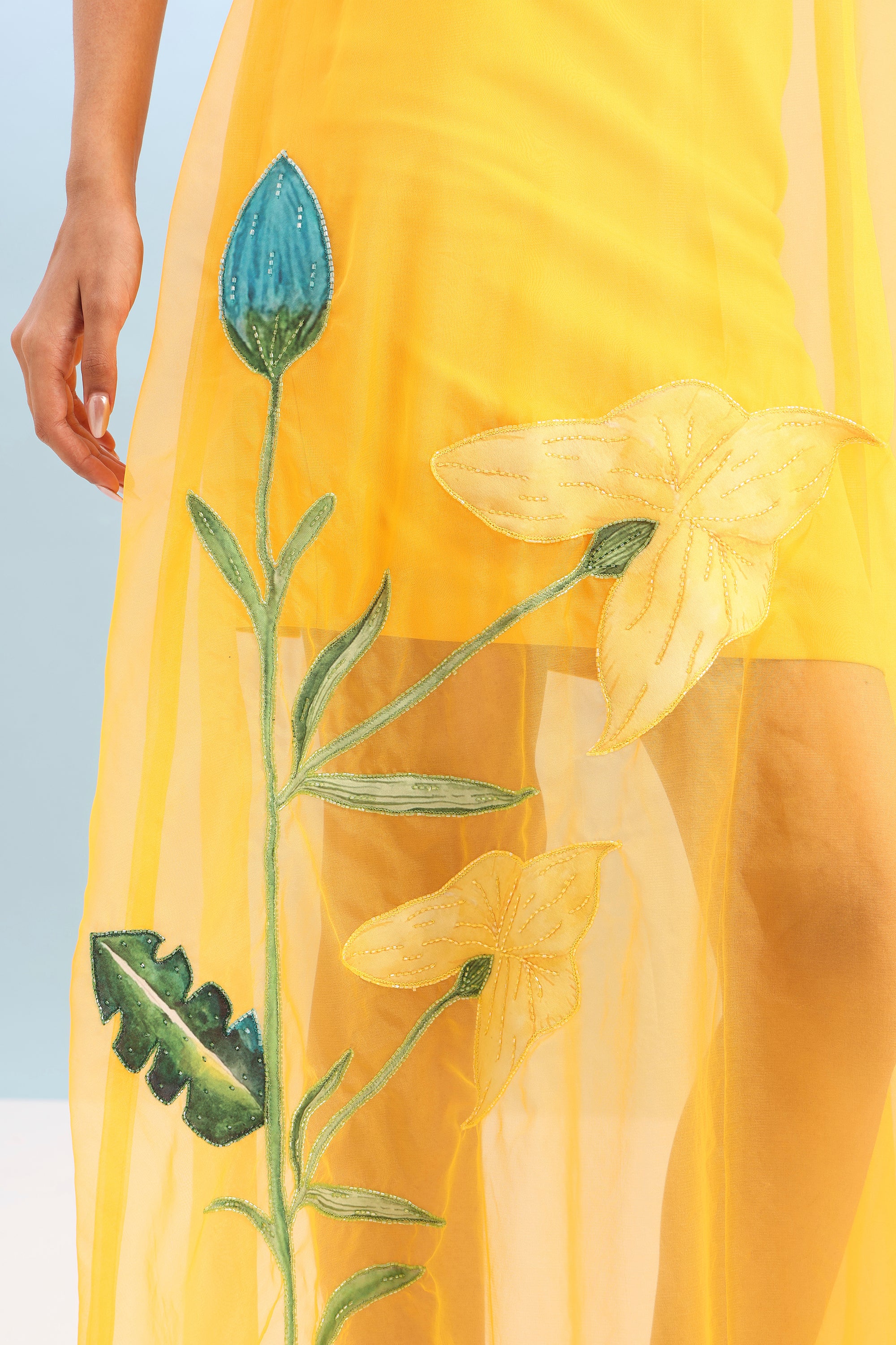 NEOPRENE SHORT DRESS WITH PRINTED ORGANZA OVERLAY