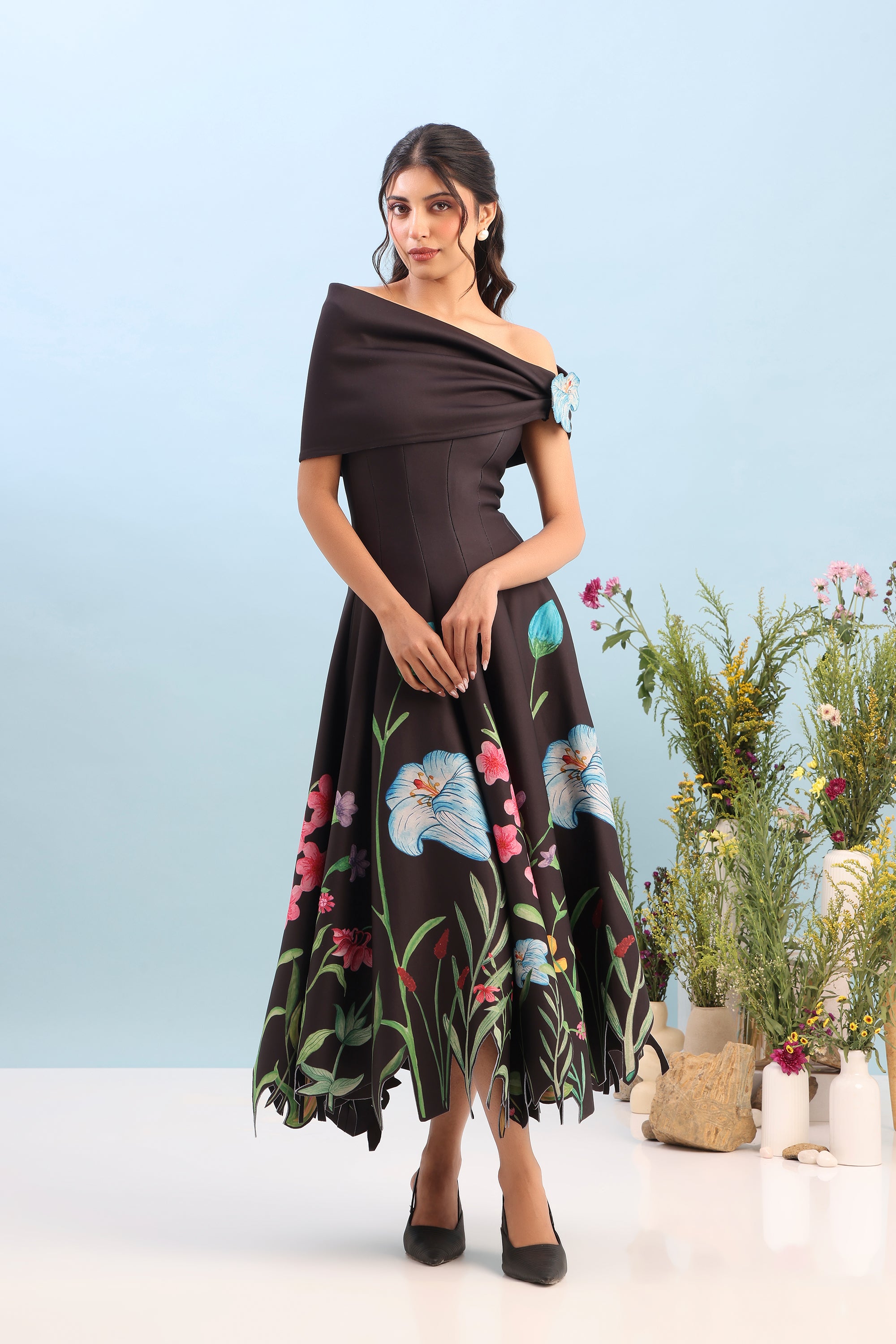 PRINTED PANEL DRESS WITH DETACHABLE