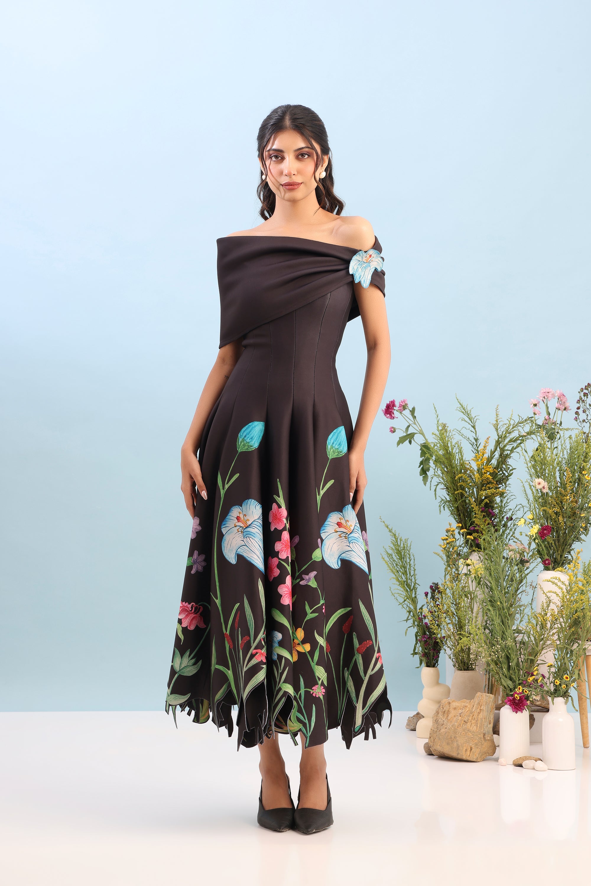 PRINTED PANEL DRESS WITH DETACHABLE