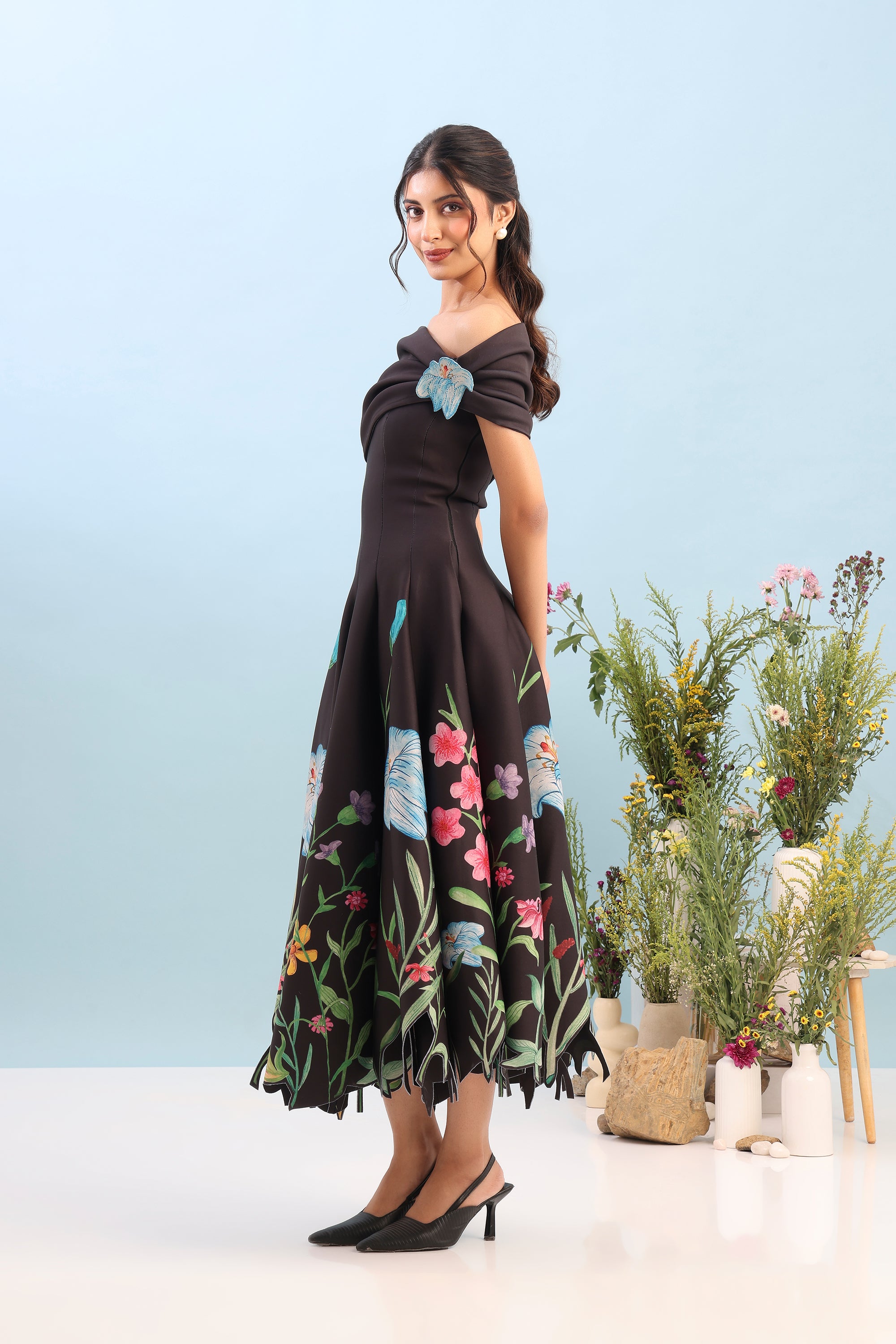 PRINTED PANEL DRESS WITH DETACHABLE