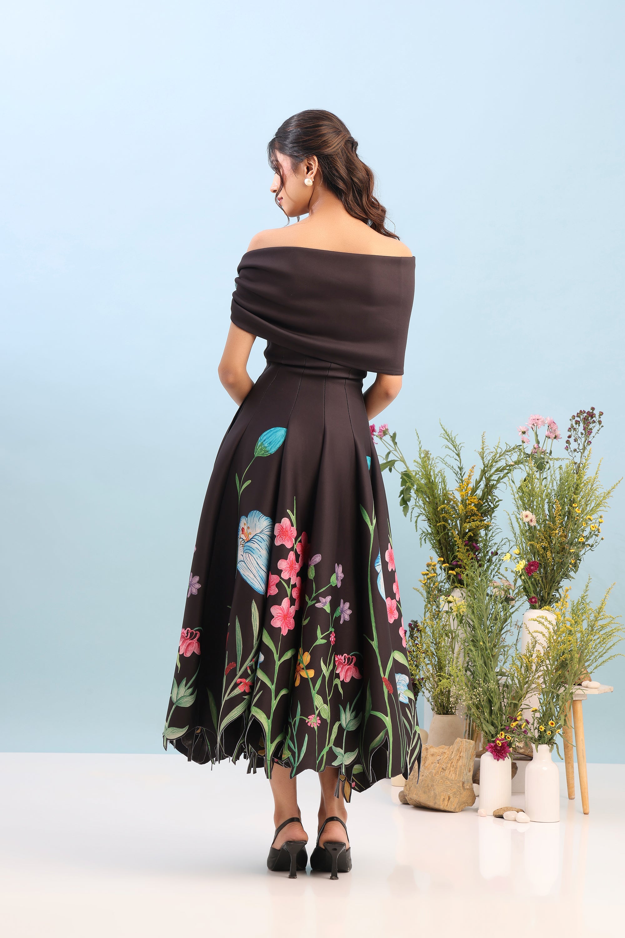 PRINTED PANEL DRESS WITH DETACHABLE