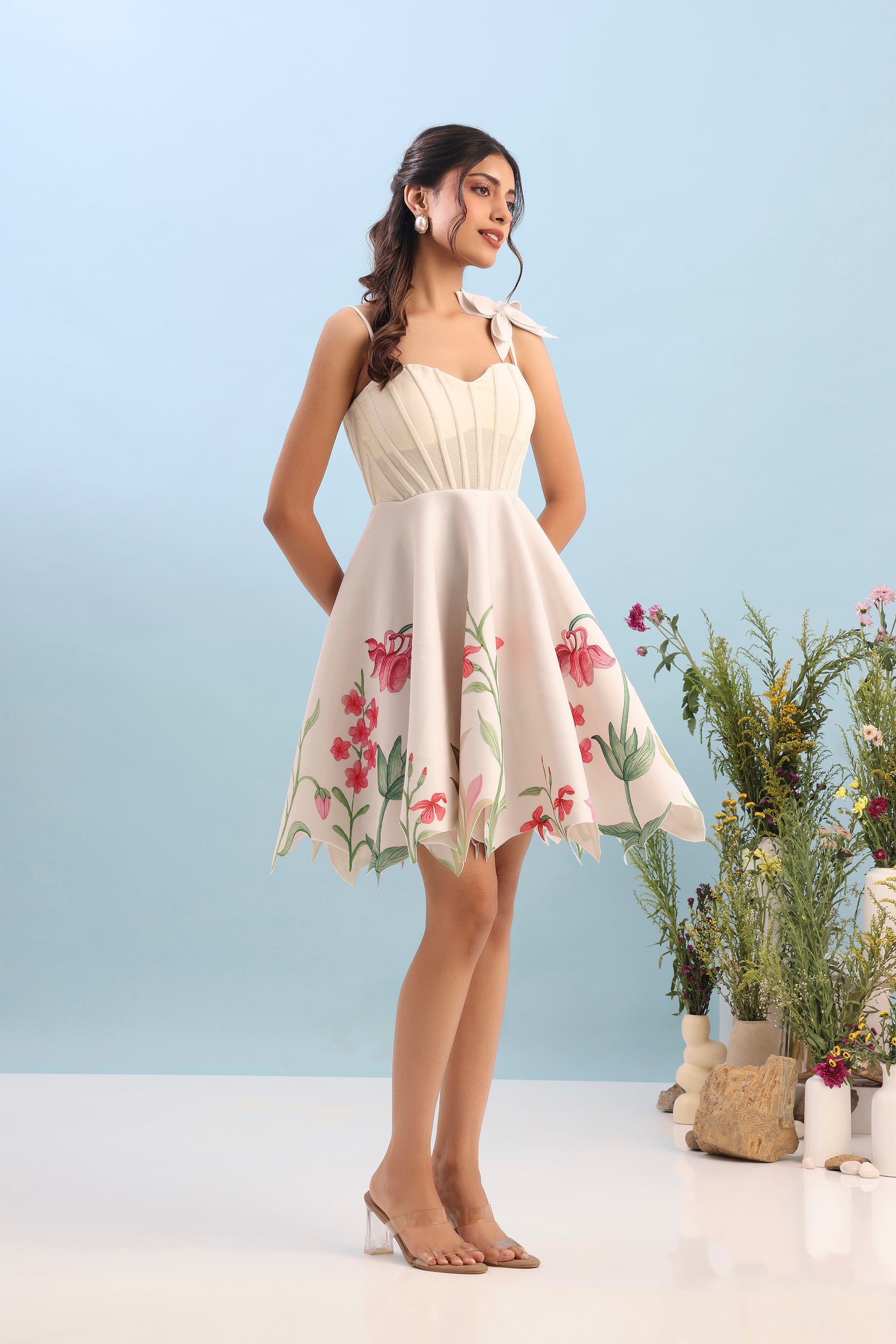 CORSET BODY SHORT PRINTED DRESS