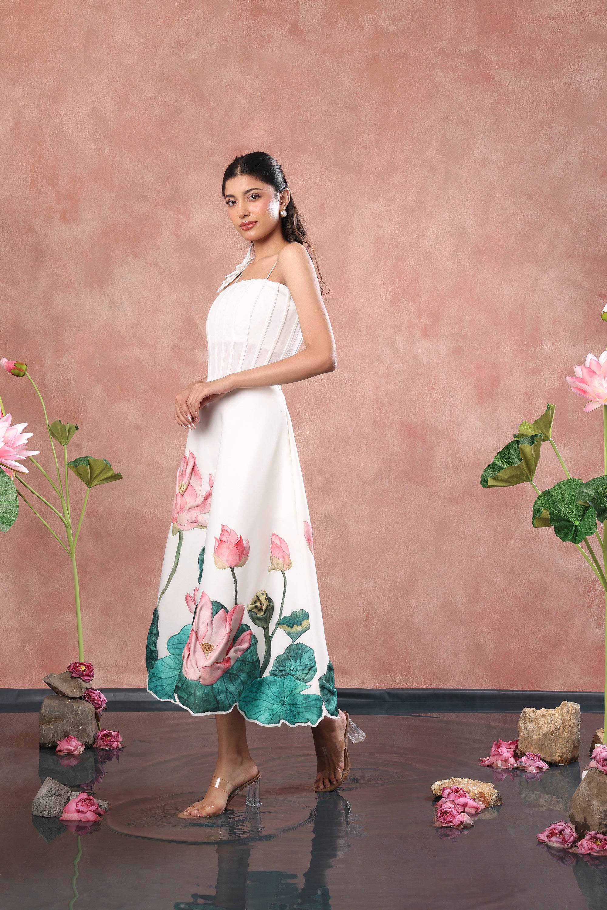 PRINTED SKIRT WITH CORSET AND FLOWER