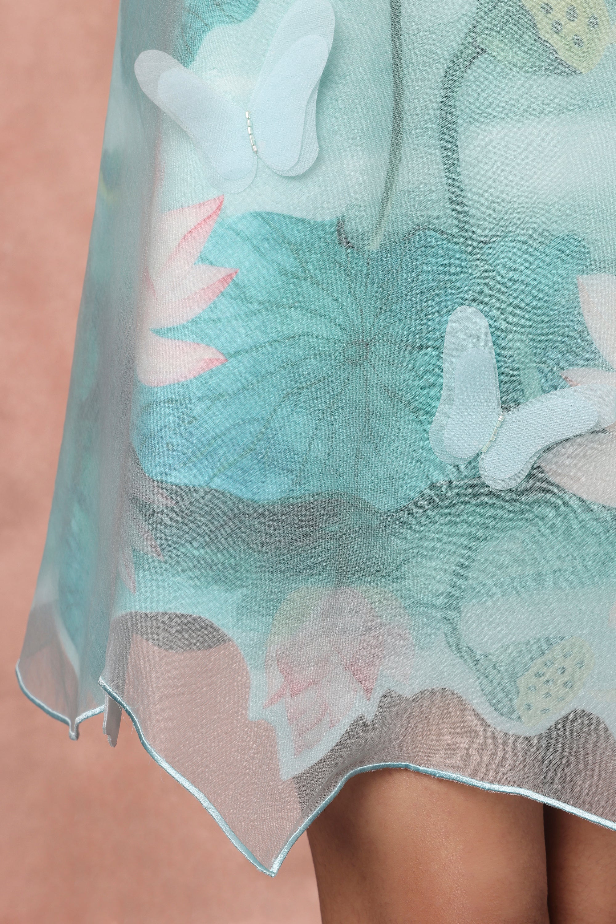SHORT PRINTED DRESS WITH ORGANZA OVERLAY