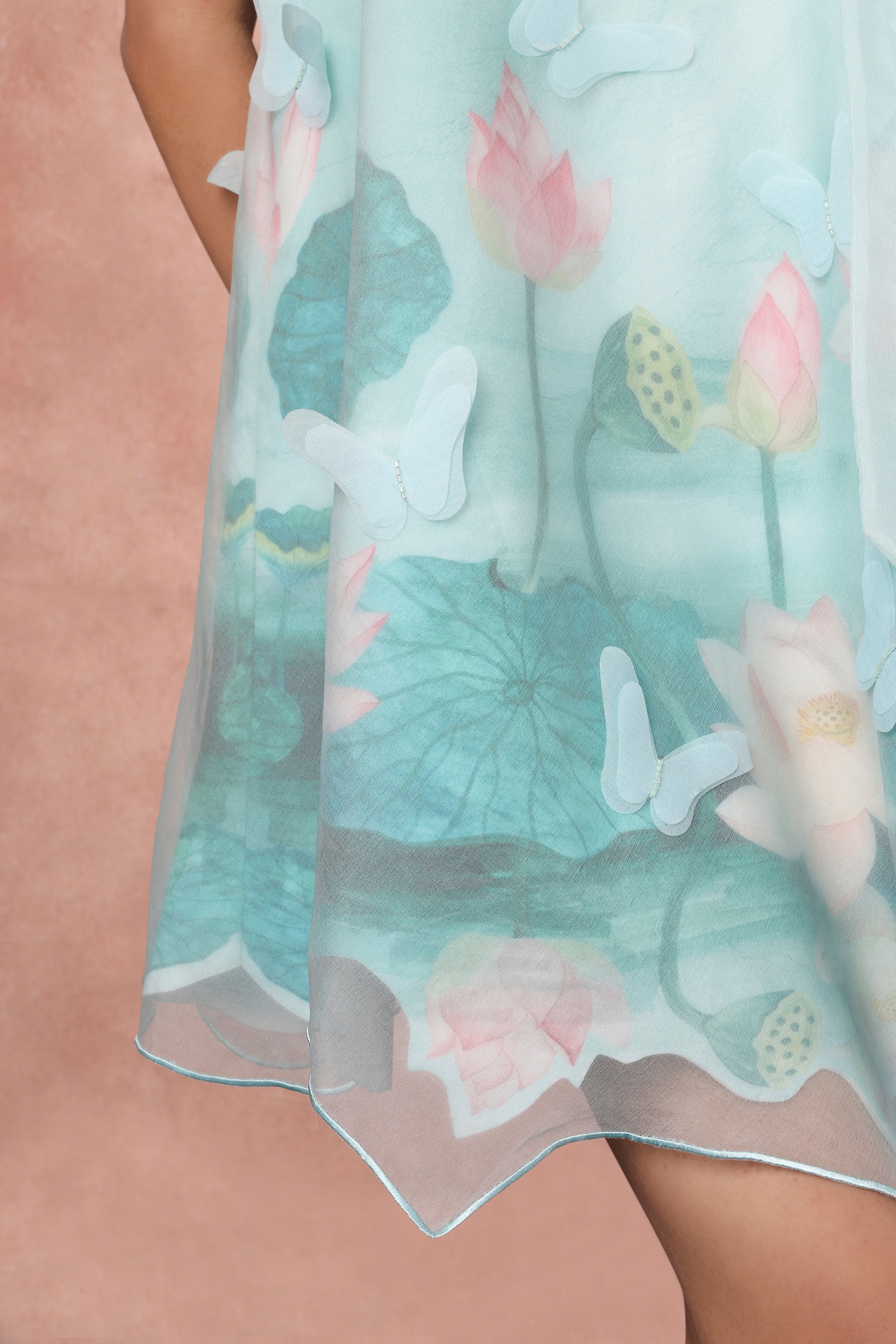 SHORT PRINTED DRESS WITH ORGANZA OVERLAY