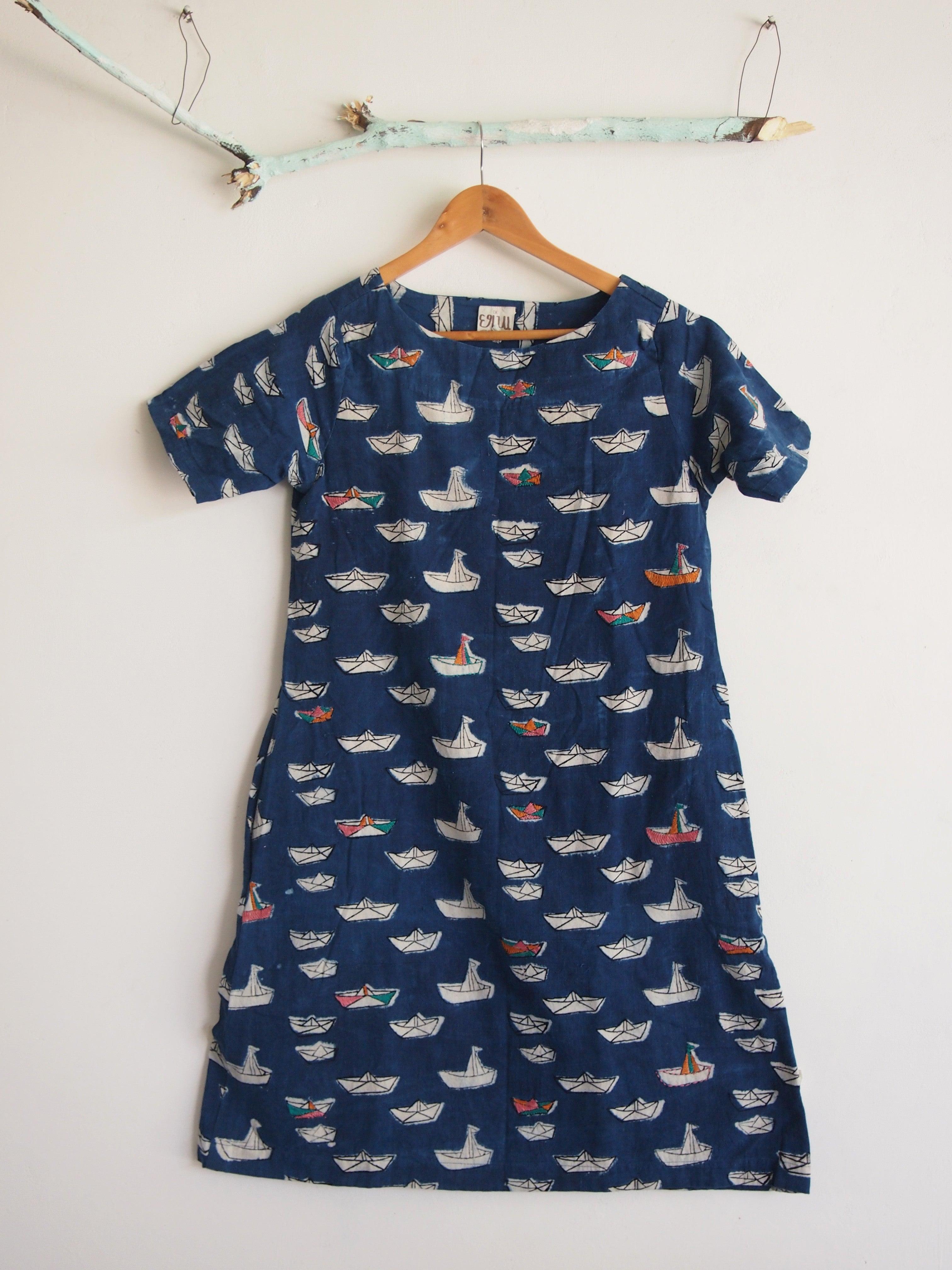 Indigo Paper Boat Dress - CHHAPA